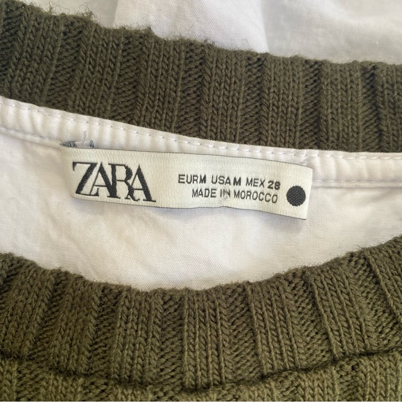 Zara Sweater Slouchy Ribbed Knit Cotton Cut Out Army Green Military M - Picture 9 of 11